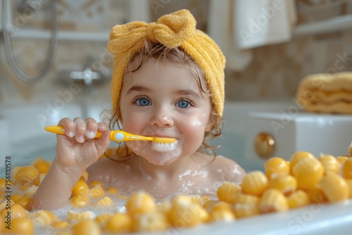 Yount child with toothbrush...