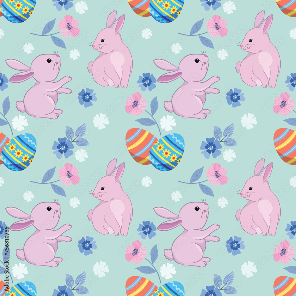 Happy Easter egg concept. Bunny with Easter egg seamless pattern for fabric textile wallpaper gift wrapping paper.