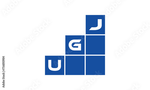 UGJ initial letter financial logo design vector template. economics, growth, meter, range, profit, loan, graph, finance, benefits, economic, increase, arrow up, grade, grew up, topper, company, scale photo