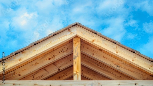 Residential wood frame house construction under clear blue sky for search relevance
