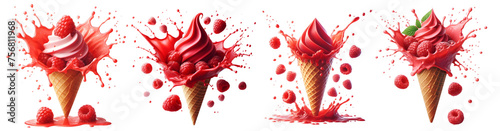 raspberry ice cream cone isolated png with splash