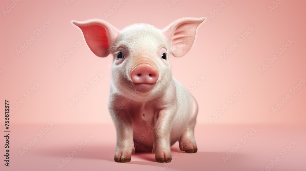 An adorable baby piglet sitting on white clouds with rainbow on blue sky background, showcasing its innocence and charm. An adorable baby piglet sitting on white clouds with rainbow on blue sky background, showcasing its innocence and charm.