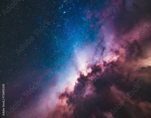 Vibrant Purple and Blue Space Nebula with Glowing Stars and Cosmic Dust © Joey
