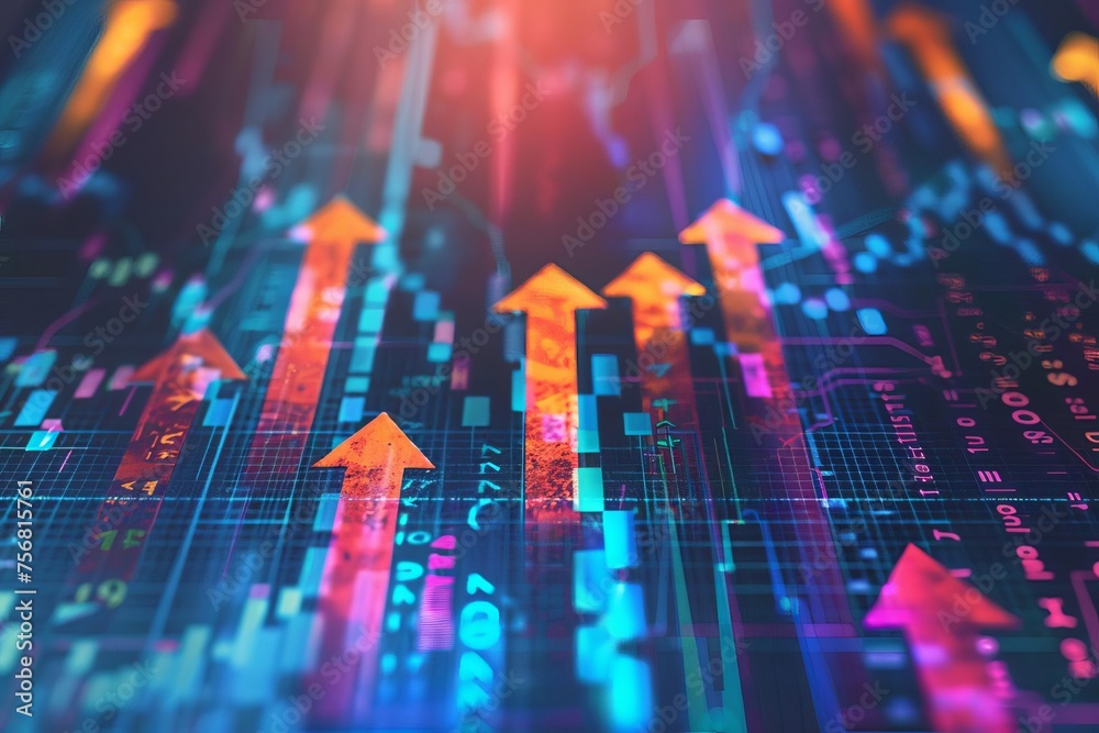 Financial growth concept with 3d rising arrows Stock market surge Investment gains Colorful infographic elements Dynamic trade flow Economic prosperity background Financial growth concept with 3d rising arrows Stock market surge Investment gains Colorful infographic elements Dynamic trade flow Economic prosperity background