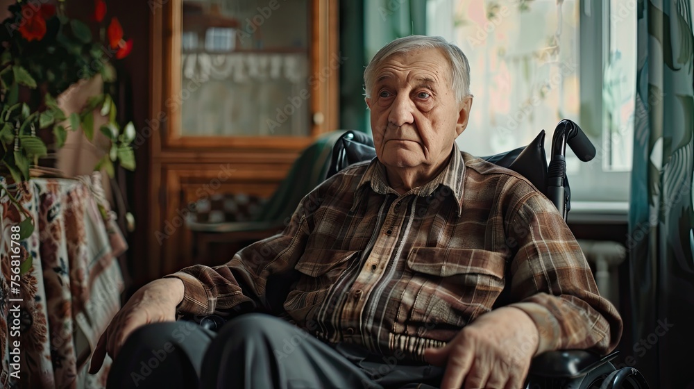 Take care elderly. Portrait of lonely senior man in wheelchair at home. Elderly people. feeling sad and depressed looking window outside. Take care elderly. Portrait of lonely senior man in wheelchair at home. Elderly people. feeling sad and depressed looking window outside.