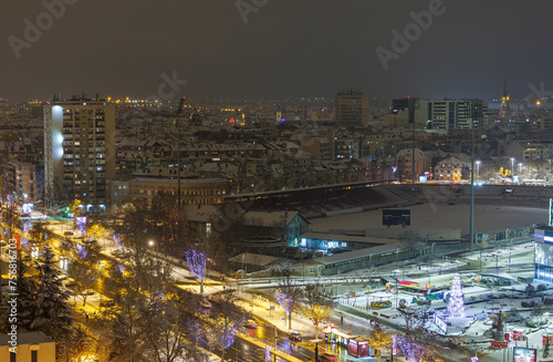View of the night city from the roof, Novi Sad Serbia © Alexey