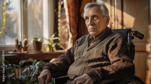 Wallpaper Mural Take care elderly. Portrait of lonely senior man in wheelchair at home. Elderly people. feeling sad and depressed looking window outside.  Torontodigital.ca