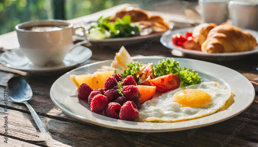 Sumptuous breakfast spread with morning light
