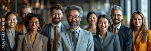 Joyful multiracial business team in spacious office setting photo