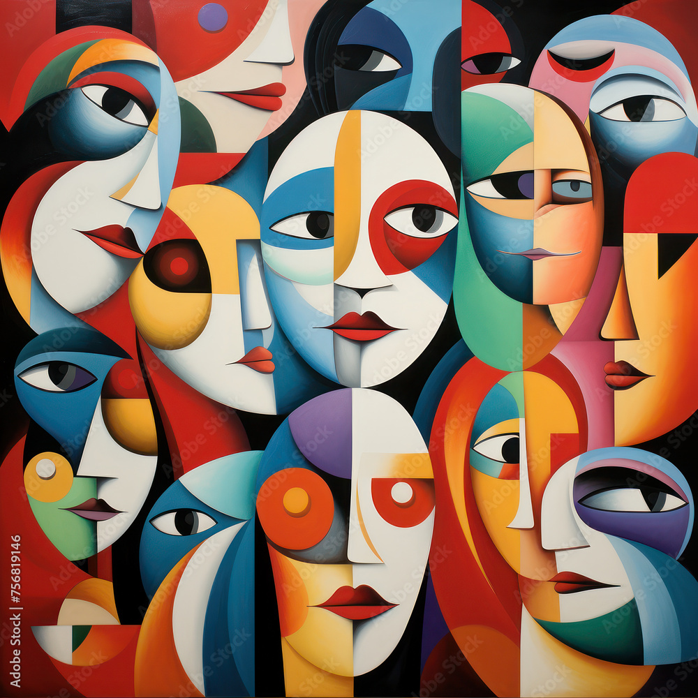 Cubist portrait convergence in a vibrant palette Cubist portrait convergence in a vibrant palette