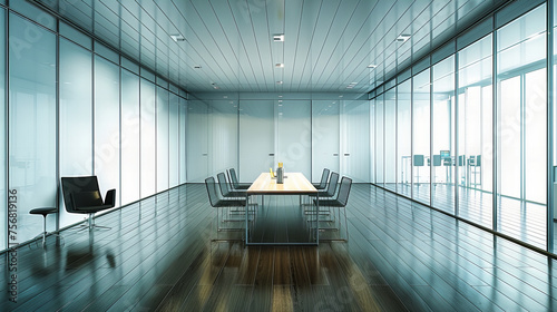 Modern Business Office with Meeting Table, City View, and Sleek Design, Ideal for Corporate Discussions and Presentations