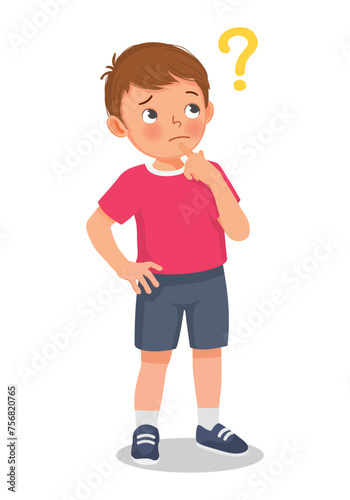 Cute little boy thinking confused with question mark