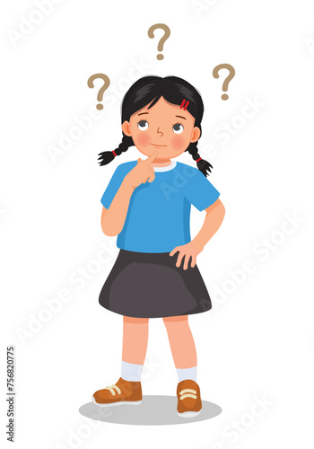 Cute little girl thinking confused with question mark