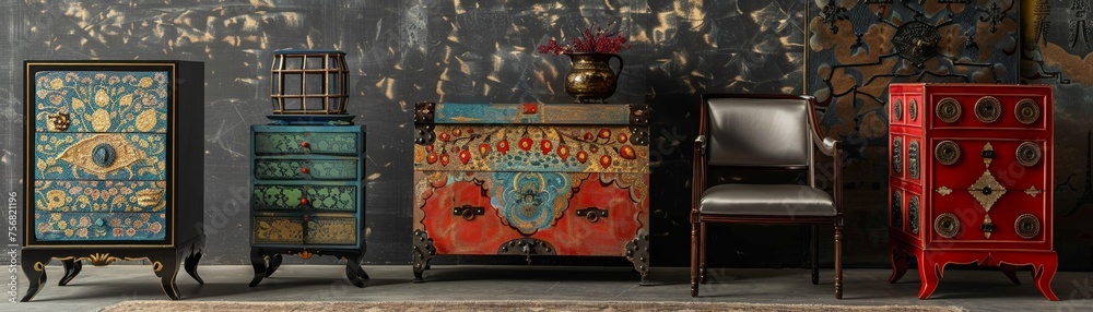 Fototapeta premium Showcase the beauty of iron chests with intricate designs inspired by the Ottoman period