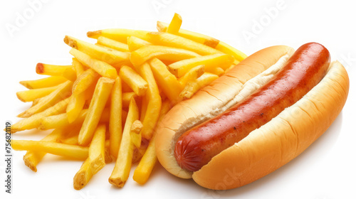 Hot dog with golden french fries