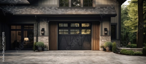 American Garage Featuring Dark Wooden Door