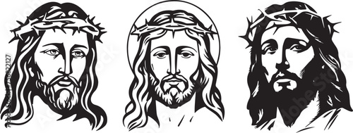 Jesus Christ with a crown of thorns  suffering  black vector graphic laser cutting engraving