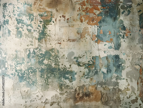 Close up of art paint peeling off a brick wall, creating a unique pattern