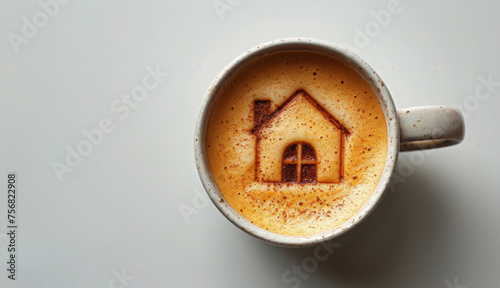 Warm Homely Feeling Represented by House Drawing in Cappuccino Foam