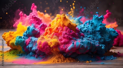 eruption  of  colored  powder. vibrant  rainbow Splash  of  Holi  color. The  Hindu  festival  of  hues.