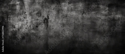 A monochrome photography of a grey concrete wall, with a font carved into it, capturing the essence of darkness and art in a forest landscape