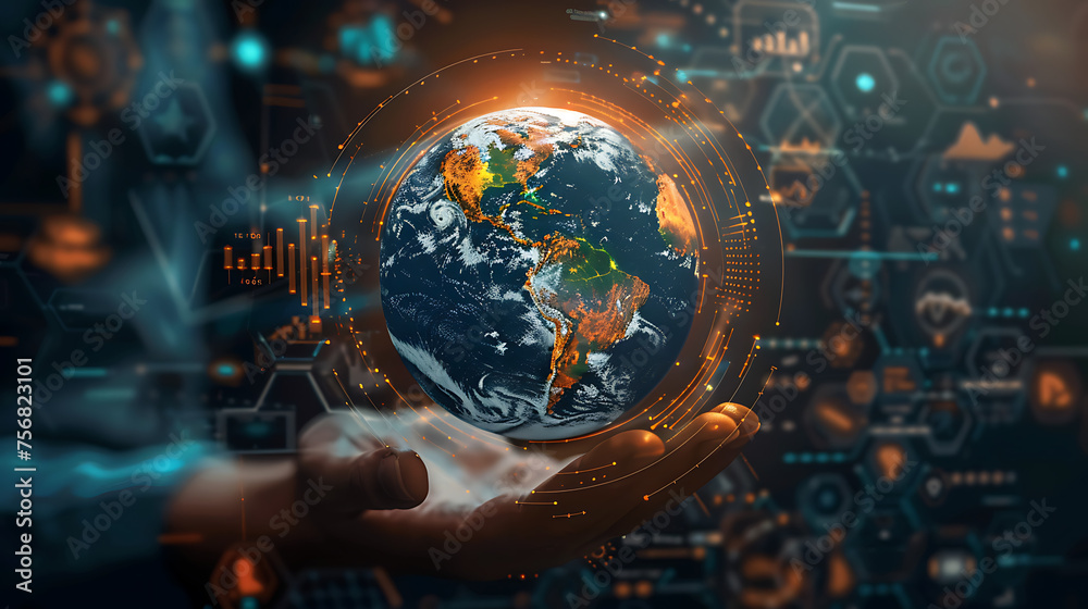 The image you’ve provided depicts a fascinating scene: Central Focus: A human hand is prominently displayed, seemingly holding or presenting a holographic representation of Earth The image you’ve provided depicts a fascinating scene: Central Focus: A human hand is prominently displayed, seemingly holding or presenting a holographic representation of Earth