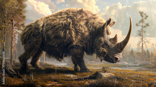 Woolly rhinoceros (Coelodonta antiquitatis), animals of the ice age, ai generative