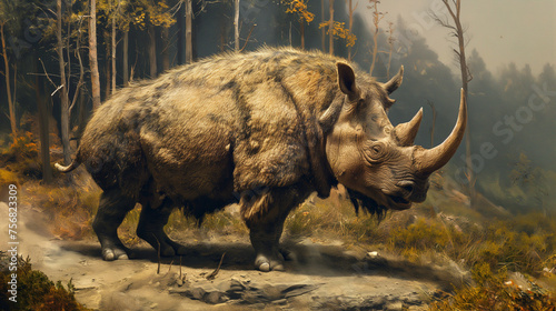 Woolly rhinoceros (Coelodonta antiquitatis), animals of the ice age, ai generative