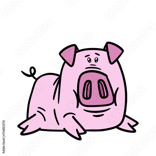 Cute pink pig cartoon. Vector illustration isolated on white background.