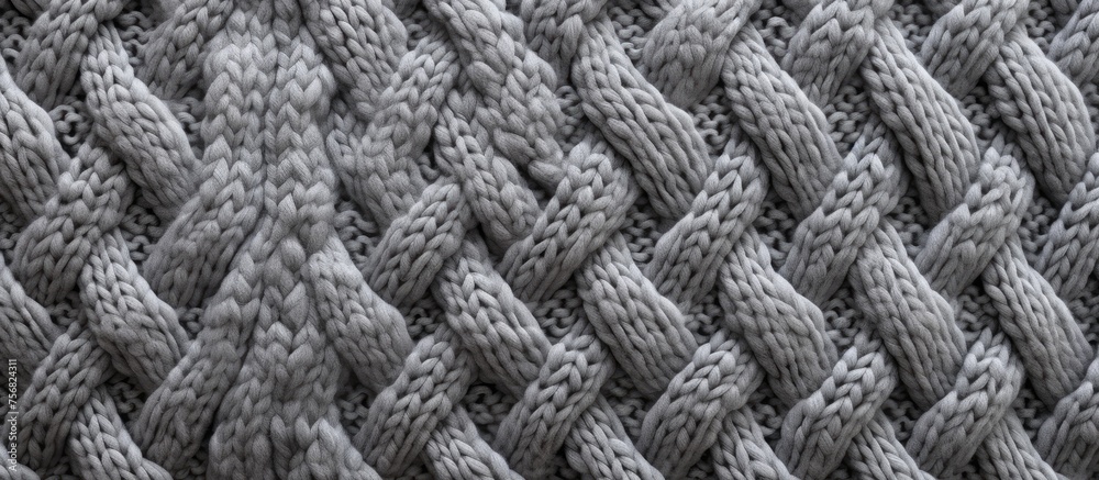 A closeup photograph of a grey woolen blanket with a braided pattern resembling a rope, reminding of a stylish automotive tire design A closeup photograph of a grey woolen blanket with a braided pattern resembling a rope, reminding of a stylish automotive tire design
