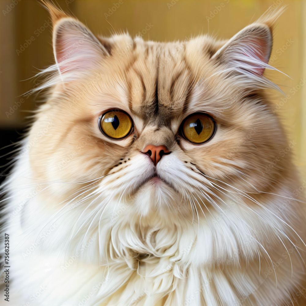 A close-up portrait of a fluffy white Persian cat with bright eyes A close-up portrait of a fluffy white Persian cat with bright eyes