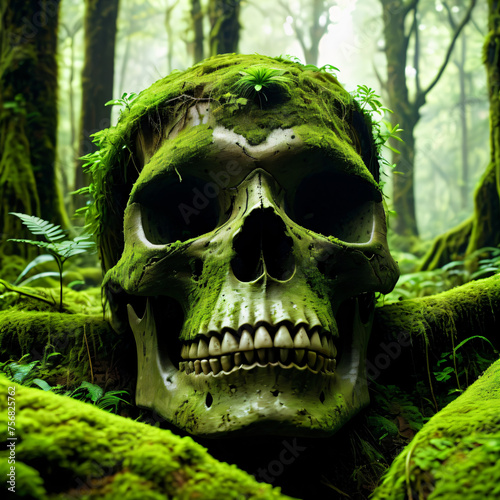 Spooky Forest Skull Illustration