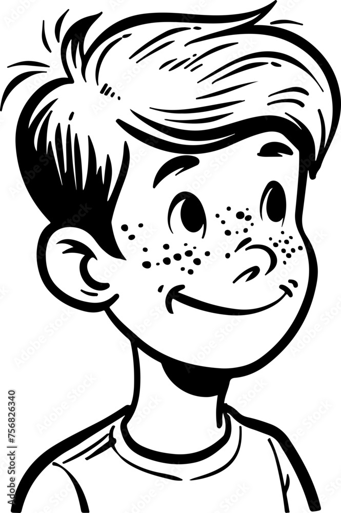 Smiling Boy's Face with Freckles in a Classic Comic Style for Youth-Oriented Media Smiling Boy's Face with Freckles in a Classic Comic Style for Youth-Oriented Media
