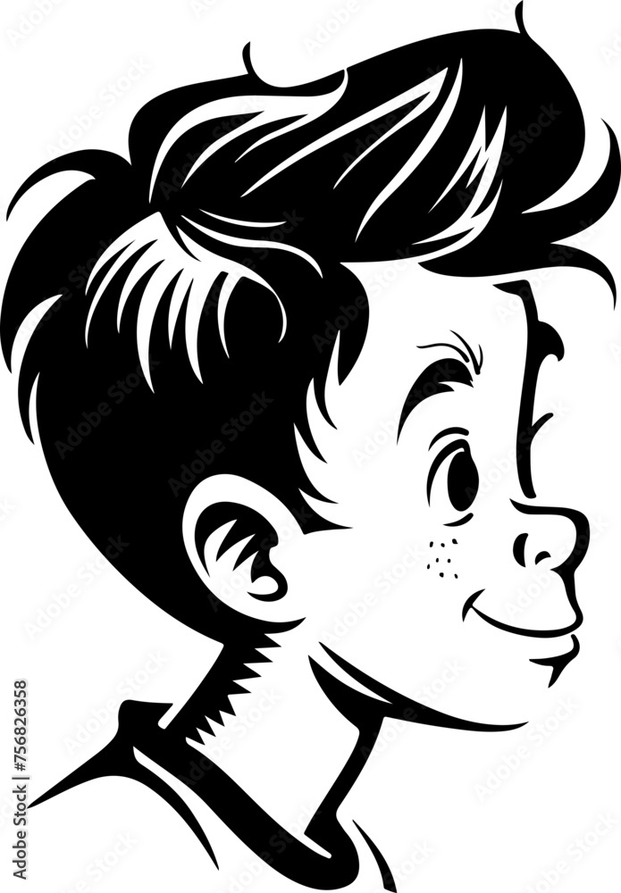 Profile View of a Pensive Boy in Bold Black and White for Storytelling and Educational Use Profile View of a Pensive Boy in Bold Black and White for Storytelling and Educational Use
