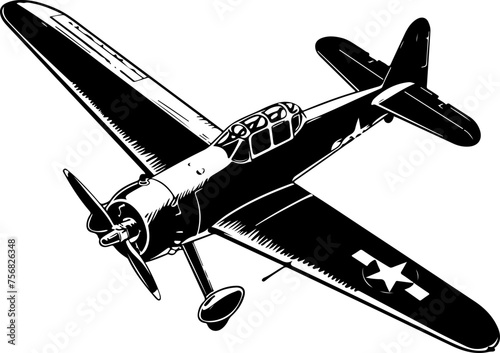 Vintage Fighter Aircraft Silhouette for Military History and Aviation-Themed Projects