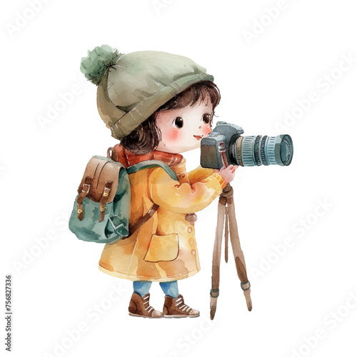 cute kid photograper vector illustration in watercolour style photo