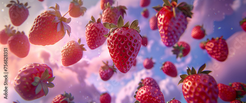 Background of strawberries in the sky