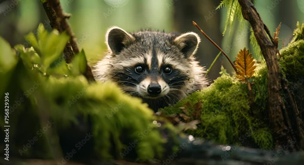 Raccoon in the forest, engaging wildlife close-up Raccoon in the forest, engaging wildlife close-up