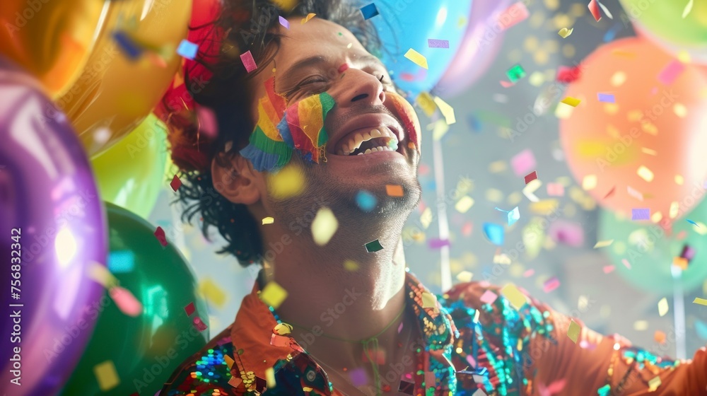 gay man celebrating at a party smiling