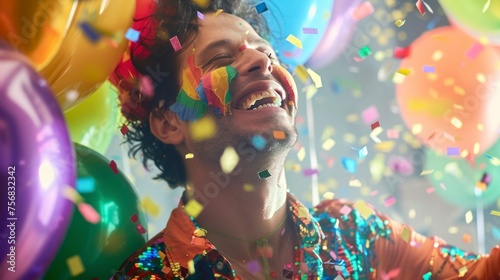 gay man celebrating at a party smiling