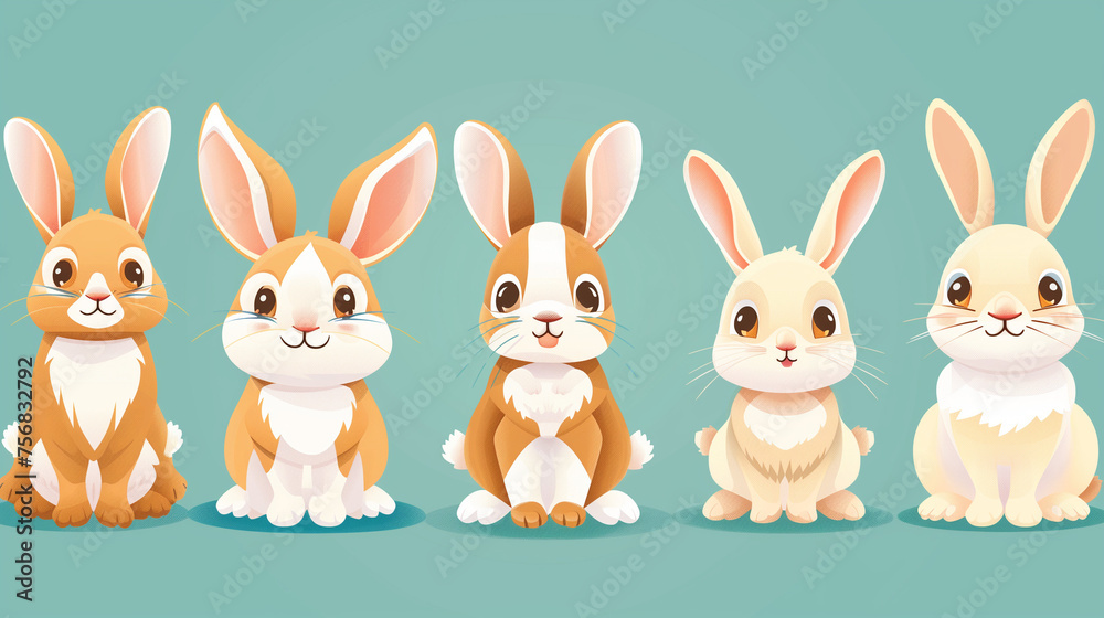 cute Happy Easter cartoon characters and design elements. Bunnies, Easter eggs cute Happy Easter cartoon characters and design elements. Bunnies, Easter eggs