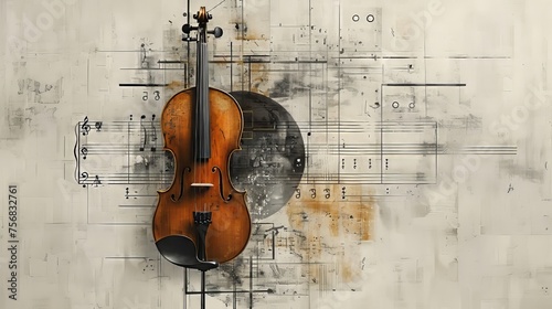 Violin music instrument on grunge background. Ai generative