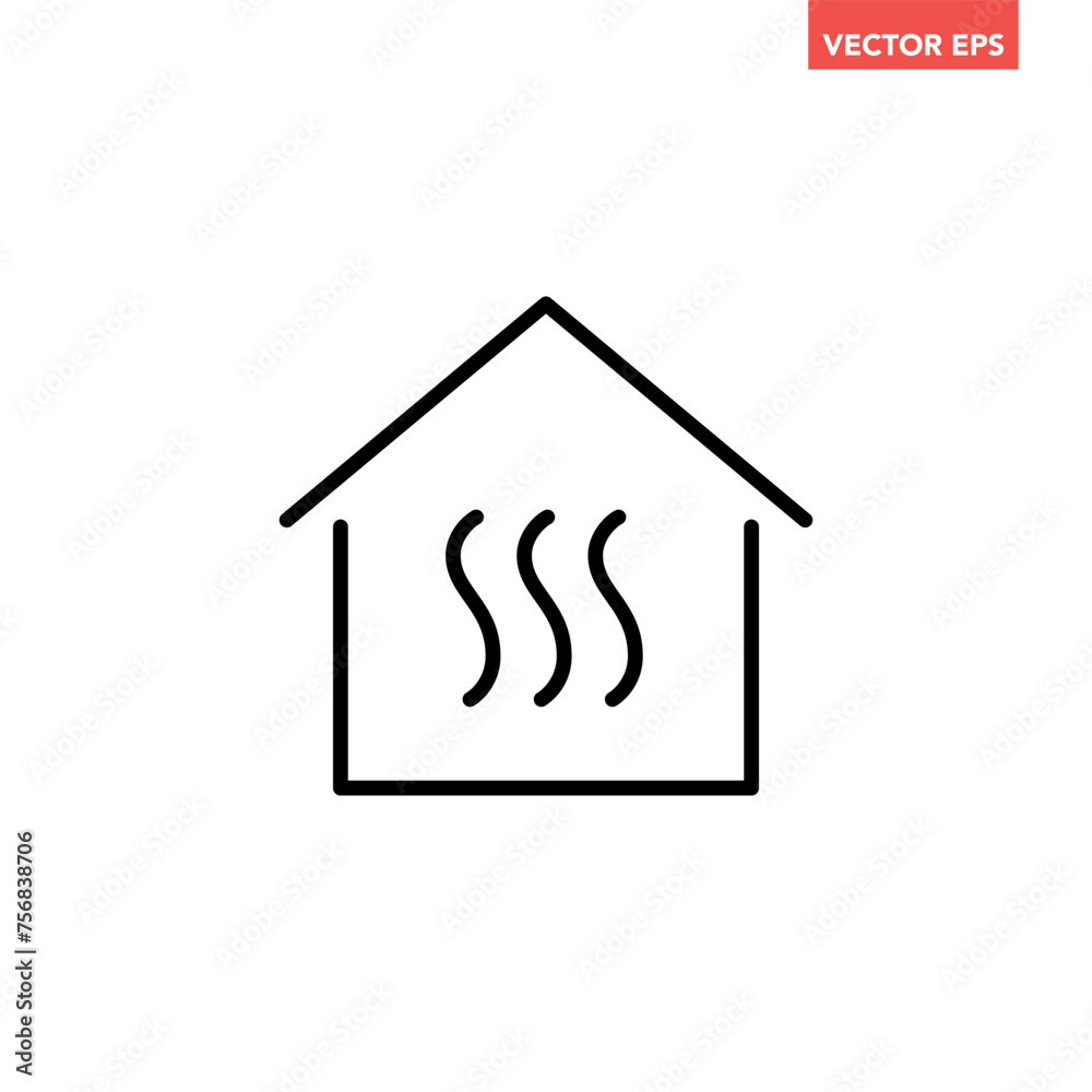 Black single house heat line icon, simple thermal house flat design pictogram vector for app ads web banner button ui interface elements isolated on white background Black single house heat line icon, simple thermal house flat design pictogram vector for app ads web banner button ui interface elements isolated on white background