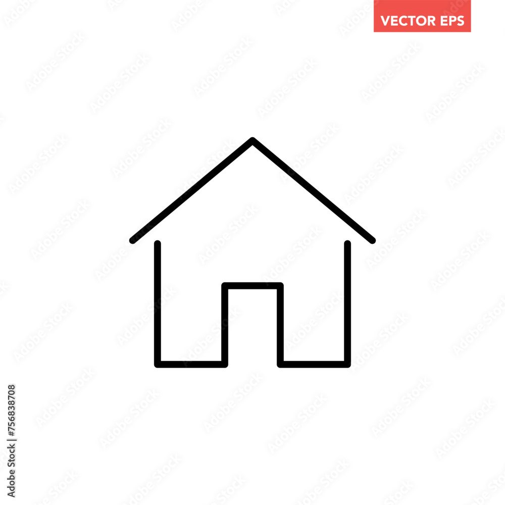 Black single house line icon, simple style real estate flat design concept pictogram vector for app ads web banner button ui ux interface elements isolated on white background Black single house line icon, simple style real estate flat design concept pictogram vector for app ads web banner button ui ux interface elements isolated on white background