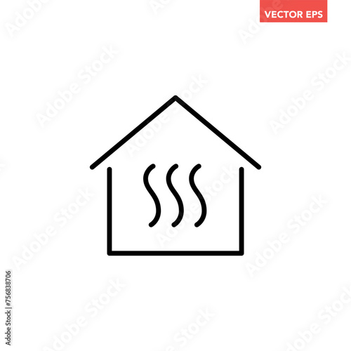 Black single house heat line icon, simple thermal house flat design pictogram vector for app ads web banner button ui interface elements isolated on white background