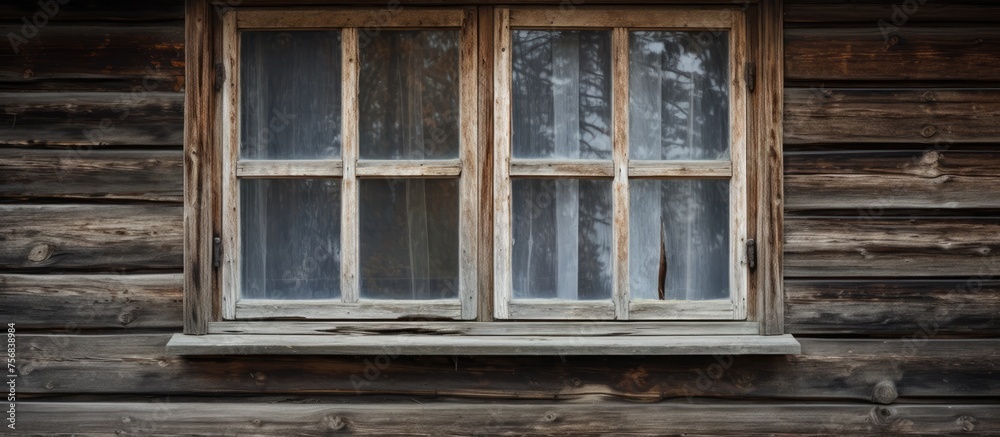 Old wooden house window.