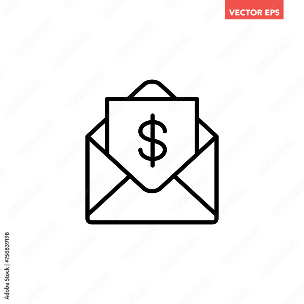 Black single bill invoice line icon, simple mailing envelope flat design vector pictogram, infographic interface elements for app logo web button ui ux isolated on white background Black single bill invoice line icon, simple mailing envelope flat design vector pictogram, infographic interface elements for app logo web button ui ux isolated on white background