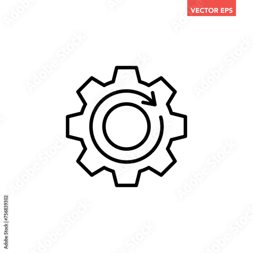 Black single round reset system line icon, simple cog wheel process circle flat design vector pictogram, infographic interface elements for app logo web button ui ux isolated on white background