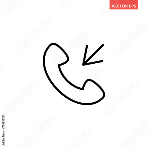 Single black incoming call line icon   simple call in flat design pictogram vector for app logo ads web webpage button ui ux interface elements isolated on white background