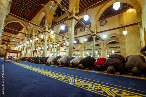Muslims perform Taraweeh prayers from Al Azhar mosque
 photo